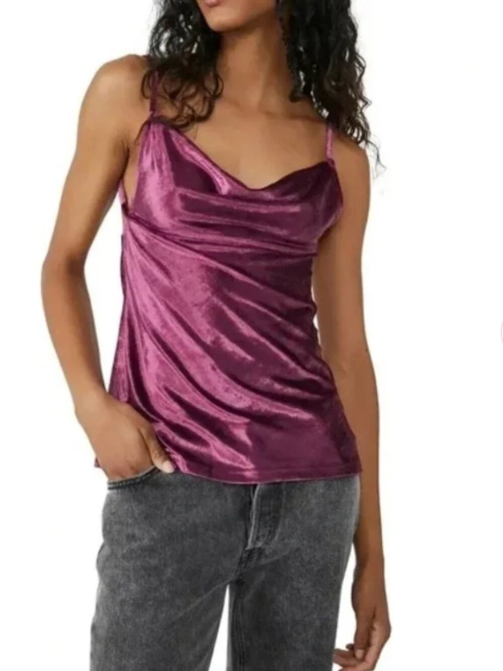 Free People All Night Velvet Top XS in Fig Jam Purple NWT